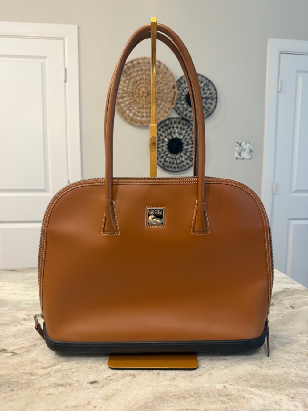 Dooney & Bourke Brown Leather Dome Satchel with Black Base